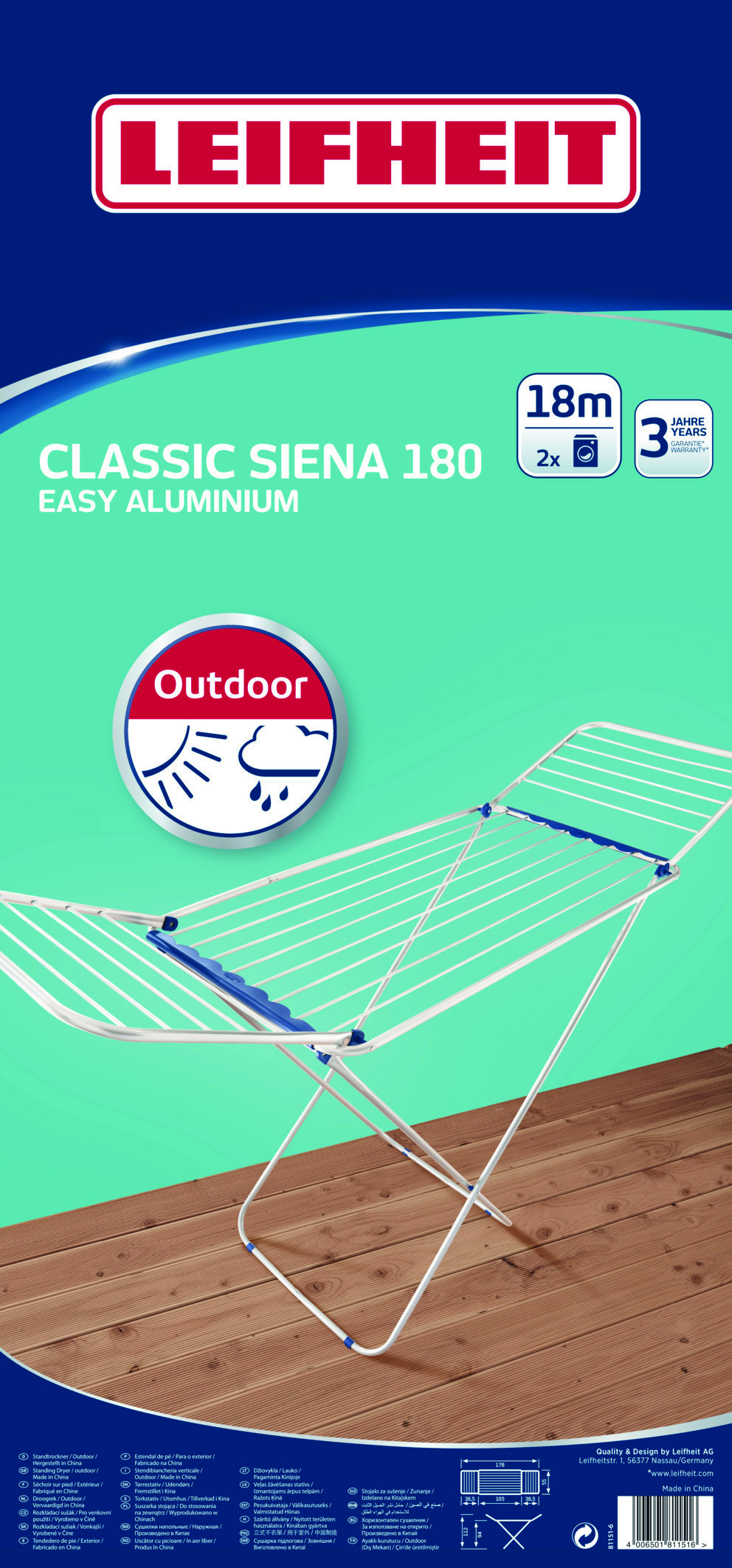Siena | prádlo leifheit Leifheit Classic Aluminium 81151 Easy 180 na sušák