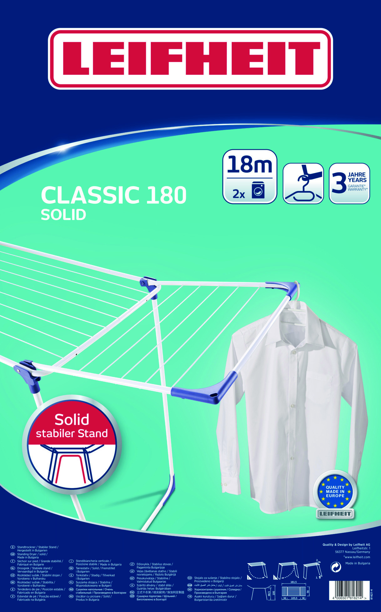 Leifheit Classic 180 Solid sušák na 81621 prádlo